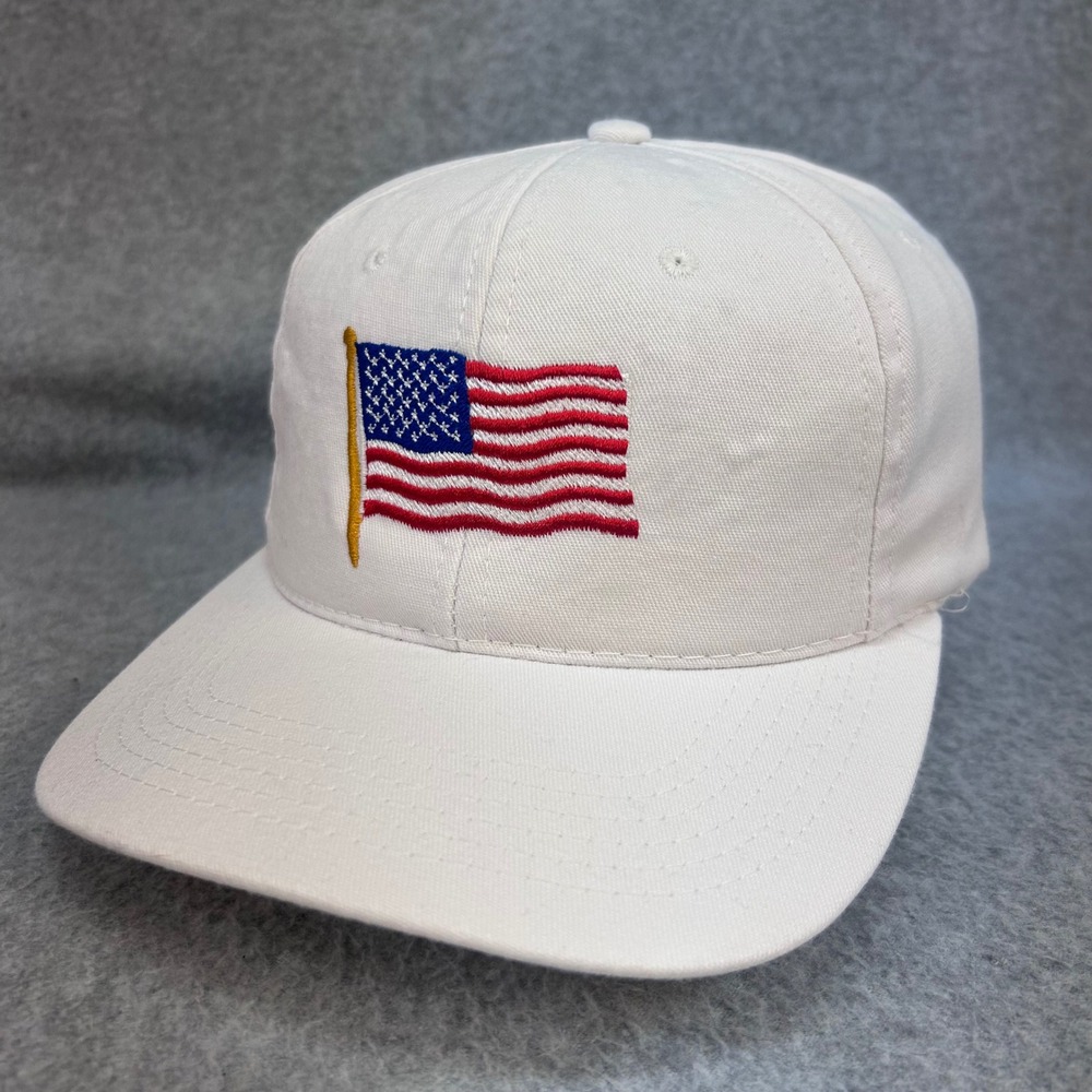 American Flag Mens White Outdoor Cap Snapback Hat USA Made Vintage OSFM